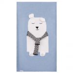 Мишка детский плед 60х120 см светло-голубой + белый 80% шерсть мериноса 20% акрил