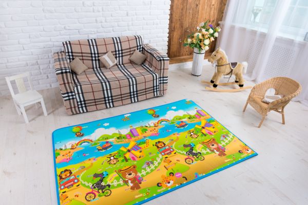 Двухсторонний коврик Prime Living 180x200x1см (Мишка на каникулах/Дороги)