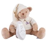 Мишка бежевый с белым и розовым шумом умная игрушка для сна