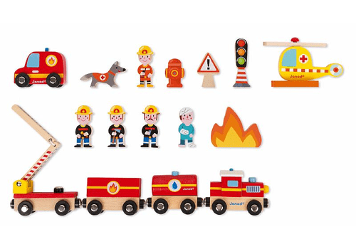 Набор игровой Пожарные с железной дорогой и аксессуарами Janod
